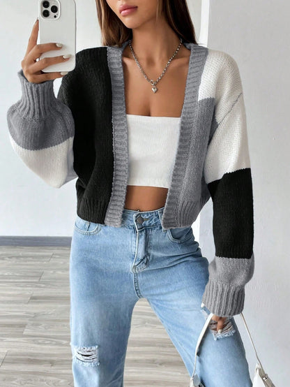 Flirla Colorblock Drop Shoulder Duster Cardigan,Long Sleeve Tops Fall Winter Cloth For Women