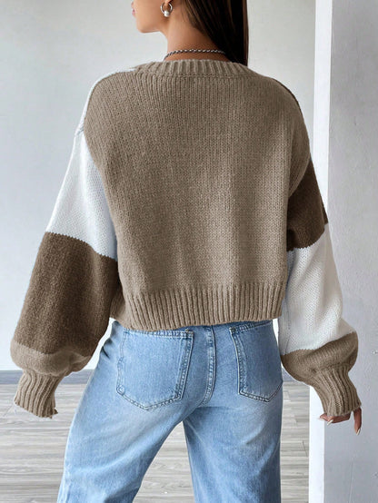 Flirla Colorblock Drop Shoulder Duster Cardigan,Long Sleeve Tops Fall Winter Cloth For Women