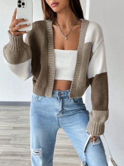 Flirla Colorblock Drop Shoulder Duster Cardigan,Long Sleeve Tops Fall Winter Cloth For Women