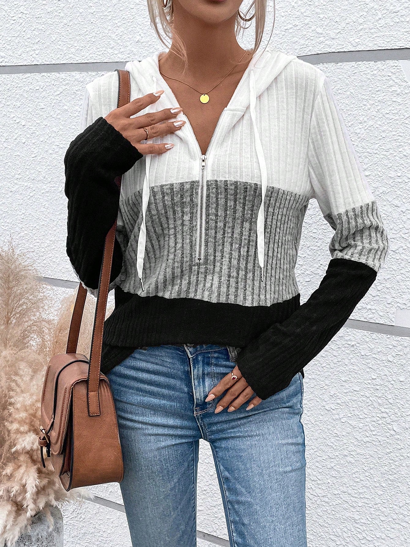 EMERY ROSE Ladies' Color Blocking Drawstring T-Shirt Graphic Tees Women Tops Fall Cloth For Women