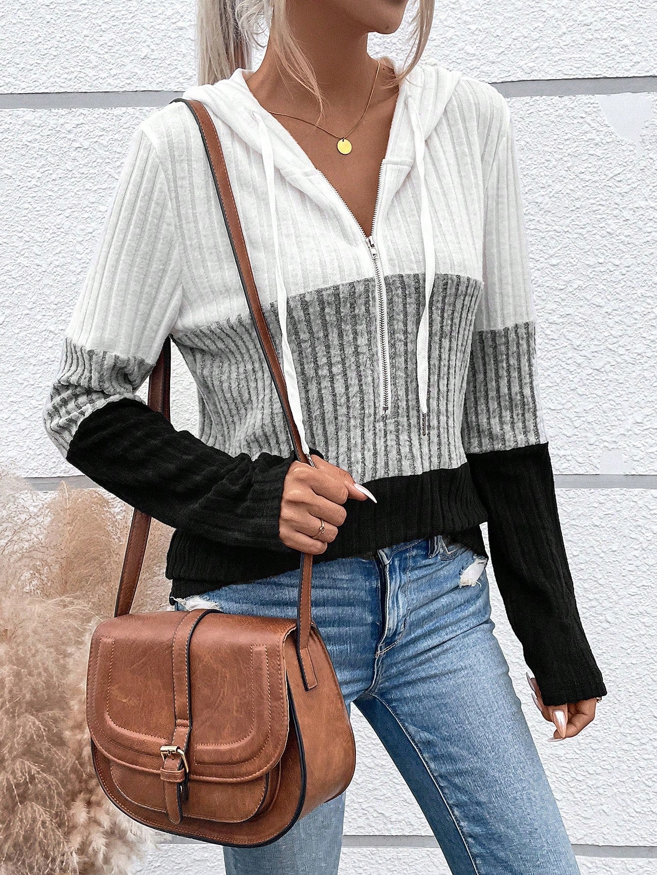 EMERY ROSE Ladies' Color Blocking Drawstring T-Shirt Graphic Tees Women Tops Fall Cloth For Women