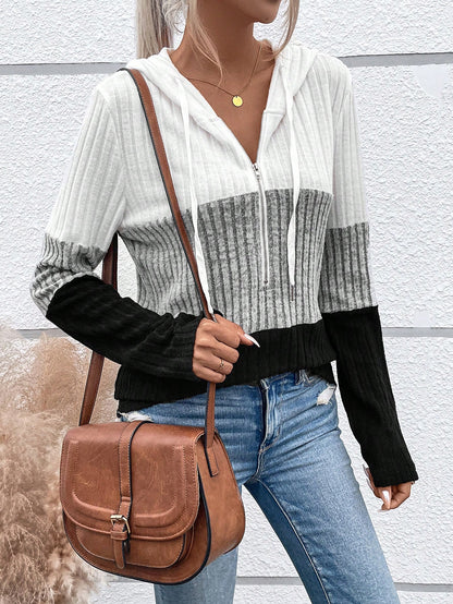 EMERY ROSE Ladies' Color Blocking Drawstring T-Shirt Graphic Tees Women Tops Fall Cloth For Women