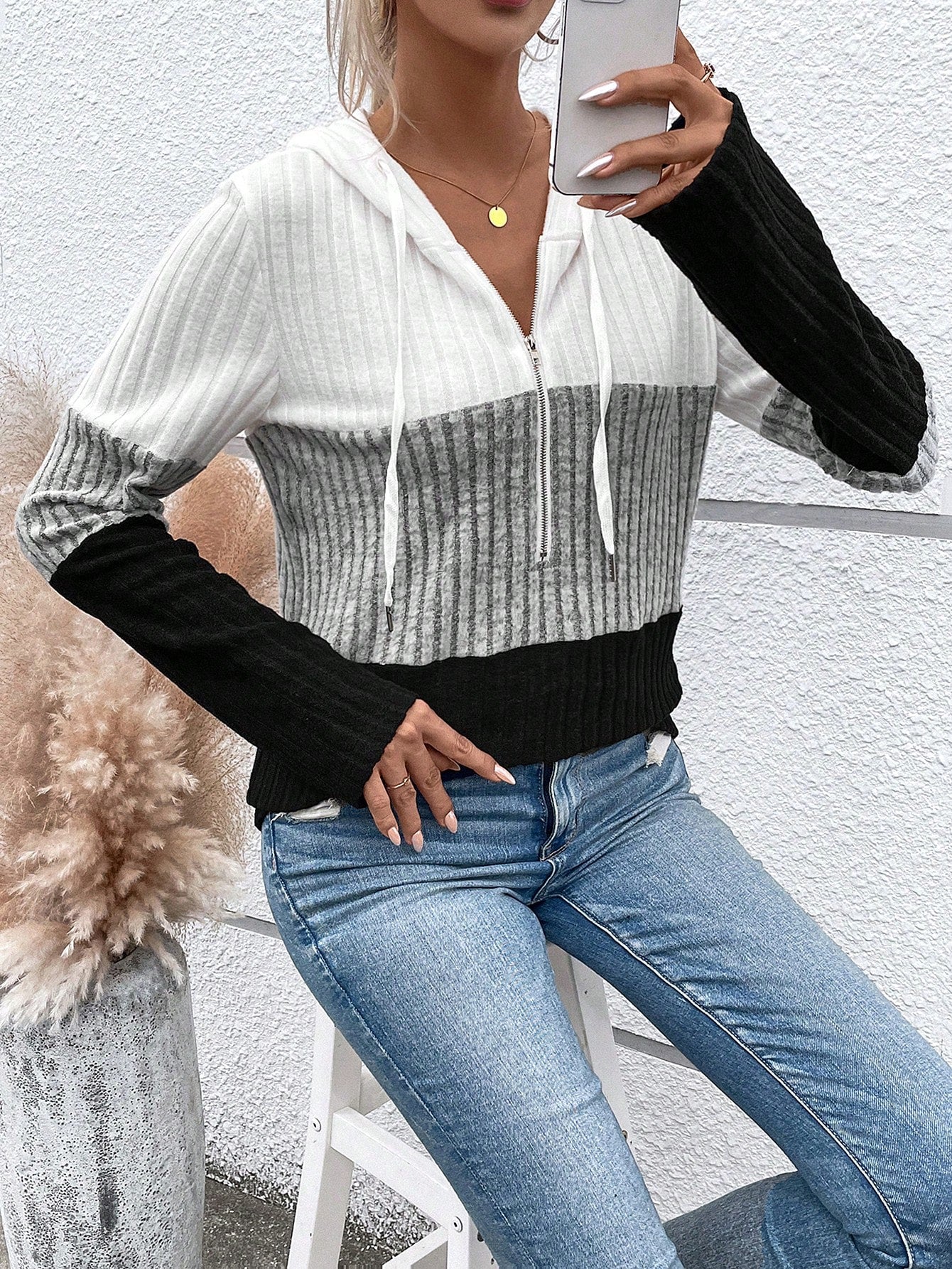 EMERY ROSE Ladies' Color Blocking Drawstring T-Shirt Graphic Tees Women Tops Fall Cloth For Women