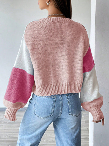 Flirla Colorblock Drop Shoulder Duster Cardigan,Long Sleeve Tops Fall Winter Cloth For Women