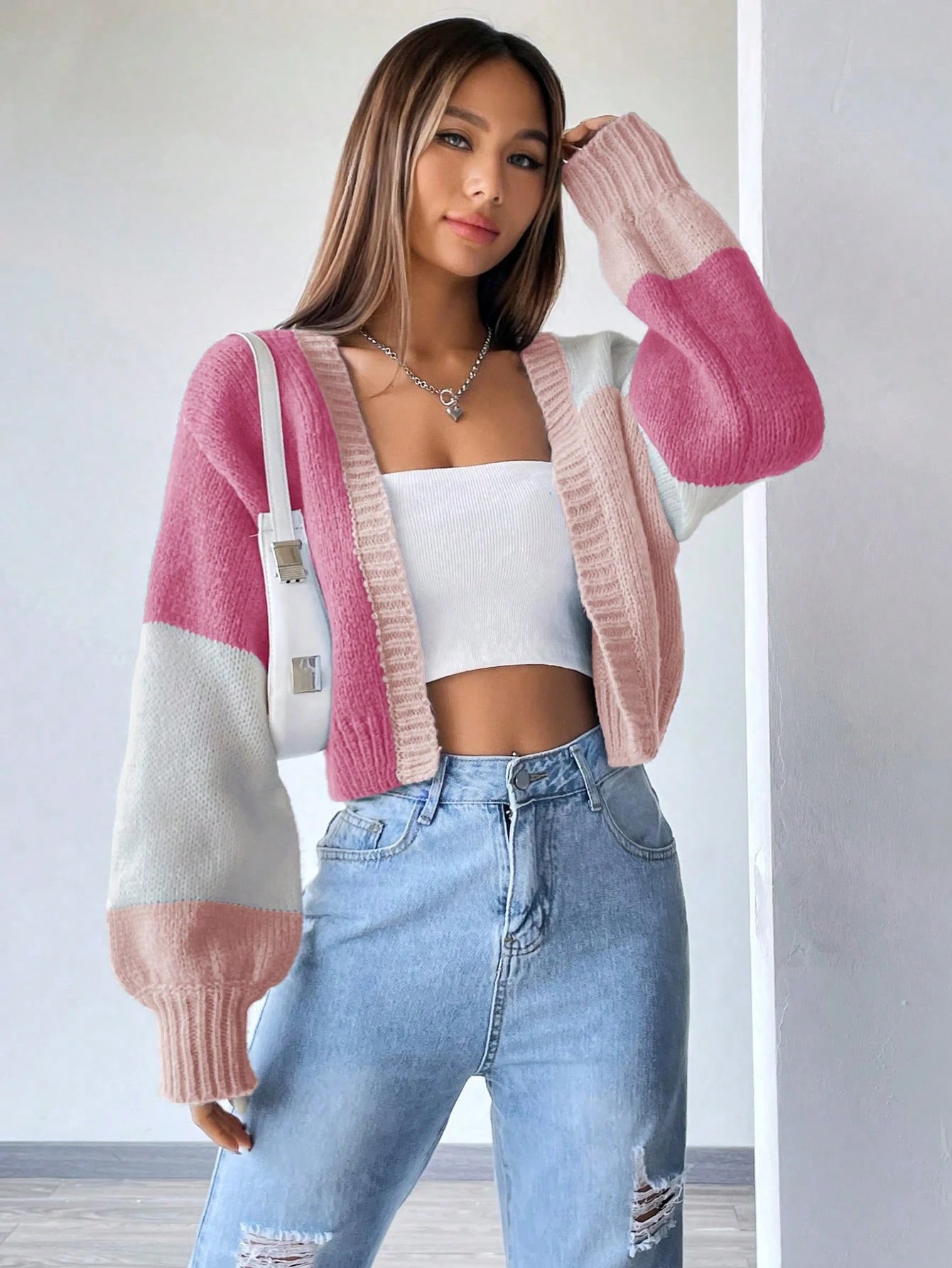 Flirla Colorblock Drop Shoulder Duster Cardigan,Long Sleeve Tops Fall Winter Cloth For Women