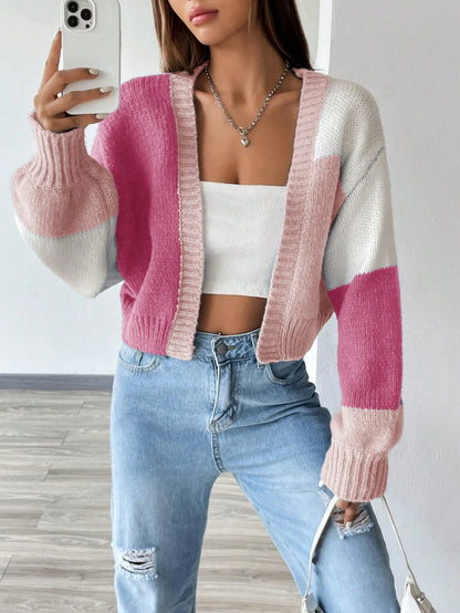 Flirla Colorblock Drop Shoulder Duster Cardigan,Long Sleeve Tops Fall Winter Cloth For Women