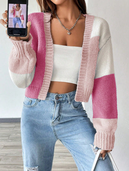 Flirla Colorblock Drop Shoulder Duster Cardigan,Long Sleeve Tops Fall Winter Cloth For Women