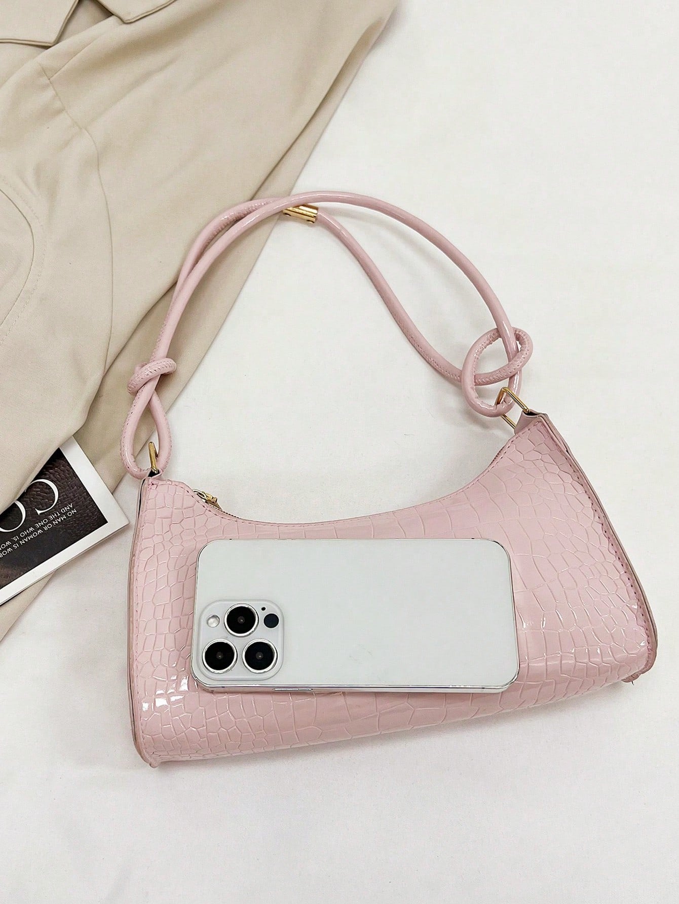 Solid Color Minimalist & Elegant Embossed Shoulder Bag