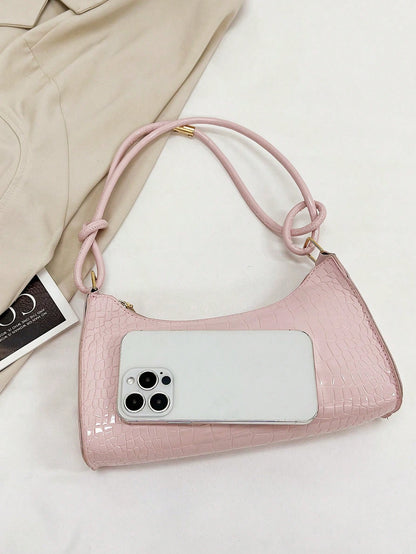 Solid Color Minimalist & Elegant Embossed Shoulder Bag