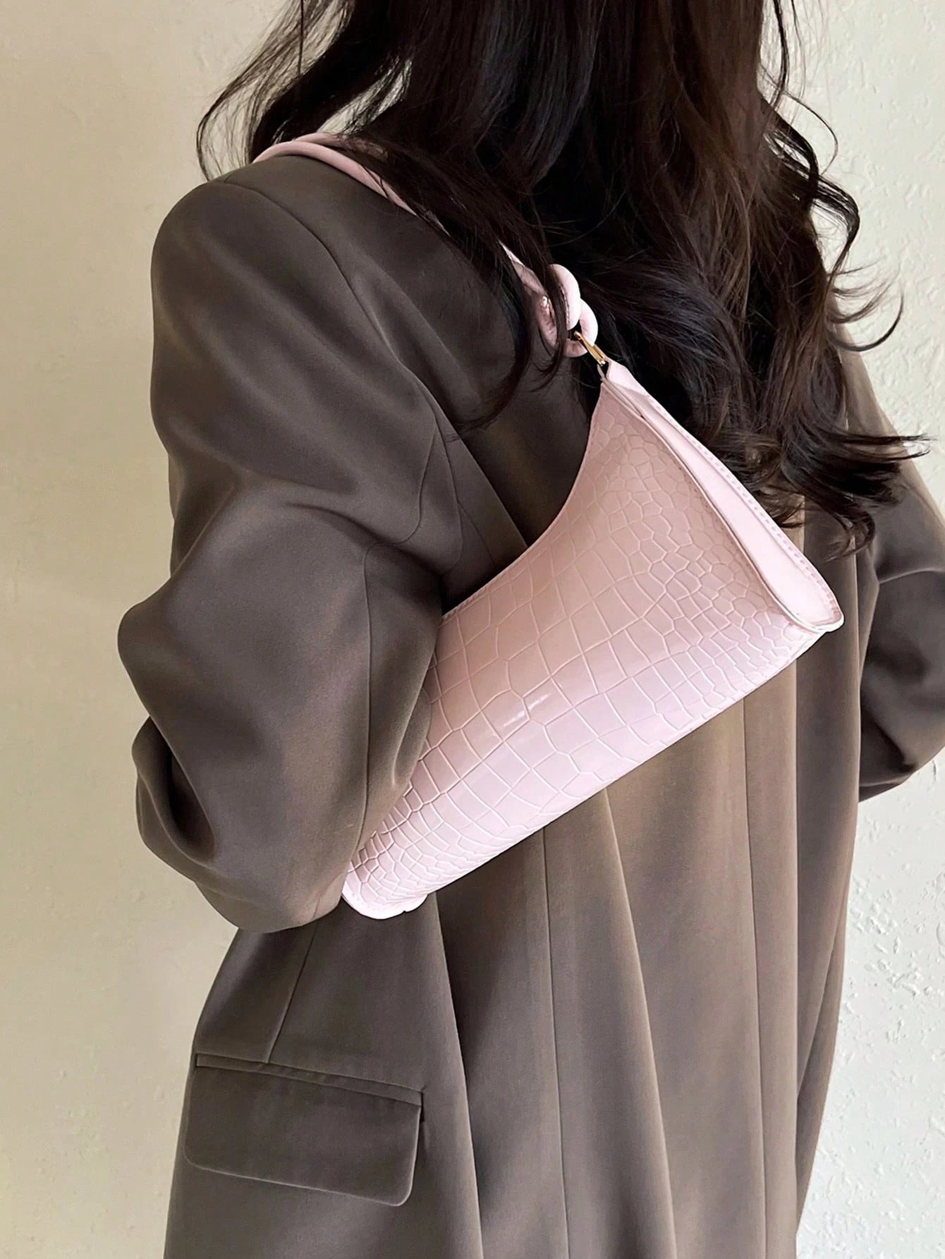 Solid Color Minimalist & Elegant Embossed Shoulder Bag