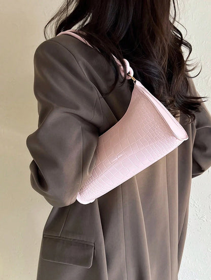Solid Color Minimalist & Elegant Embossed Shoulder Bag