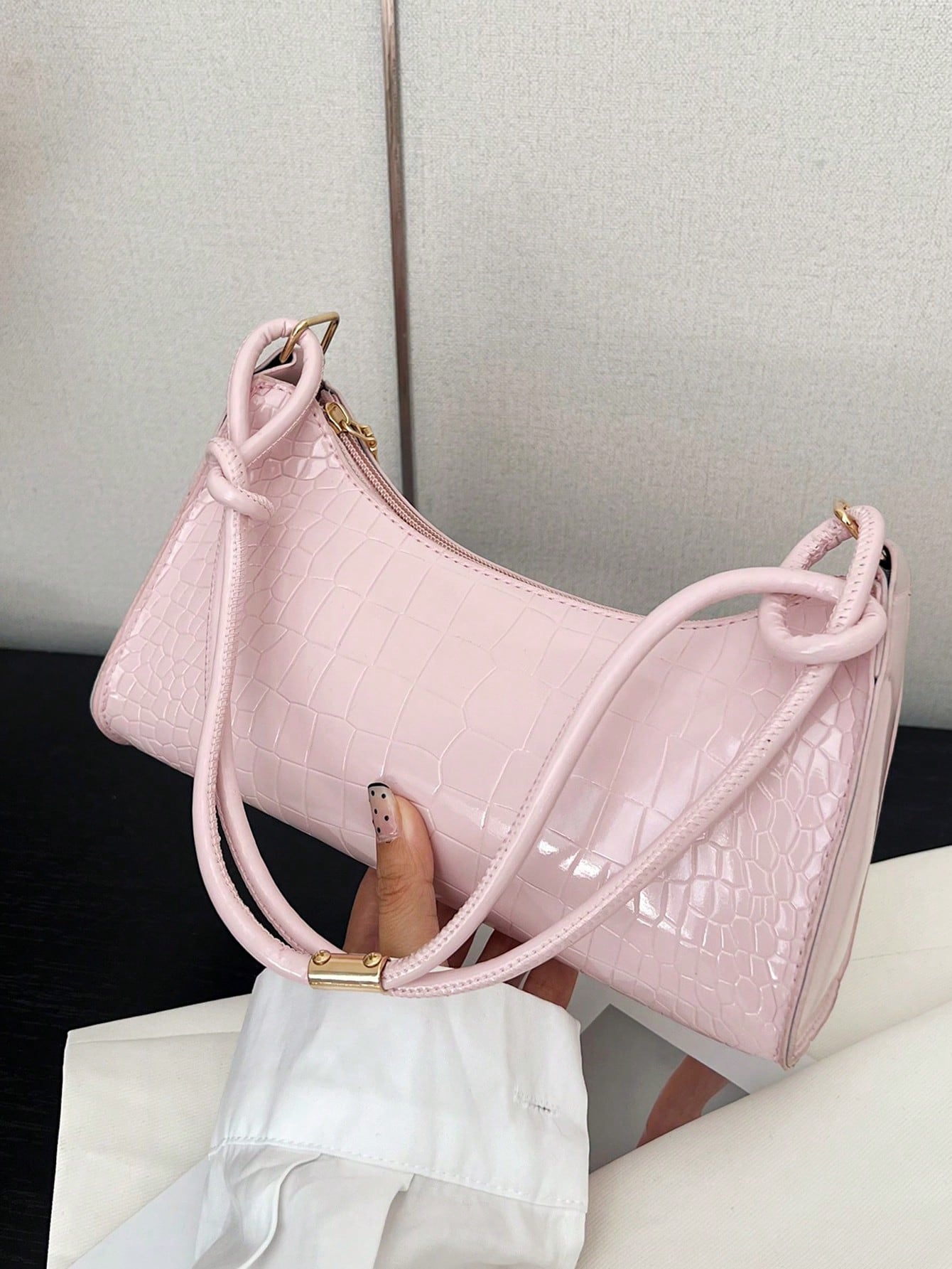 Solid Color Minimalist & Elegant Embossed Shoulder Bag