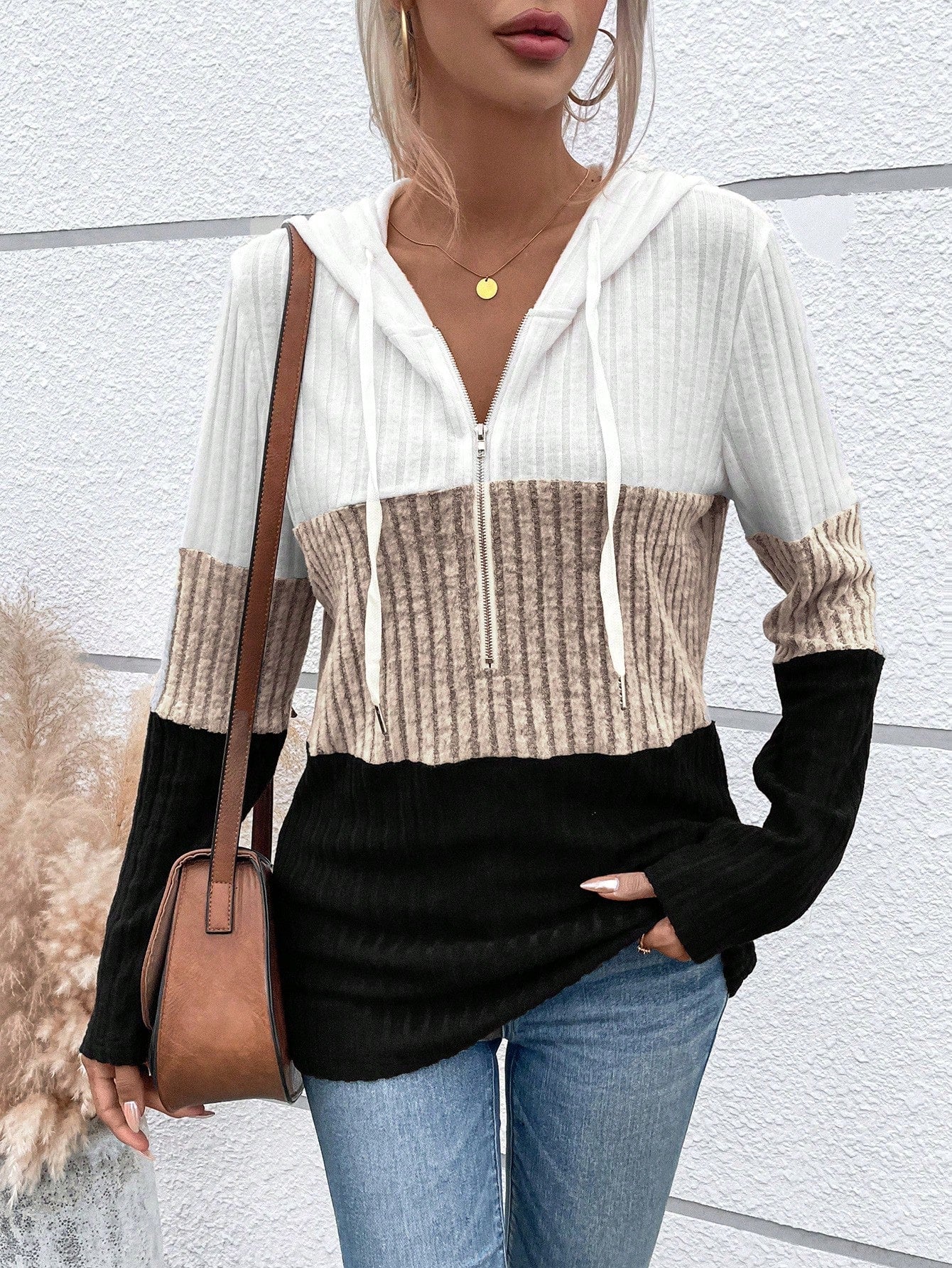 EMERY ROSE Ladies' Color Blocking Drawstring T-Shirt Graphic Tees Women Tops Fall Cloth For Women