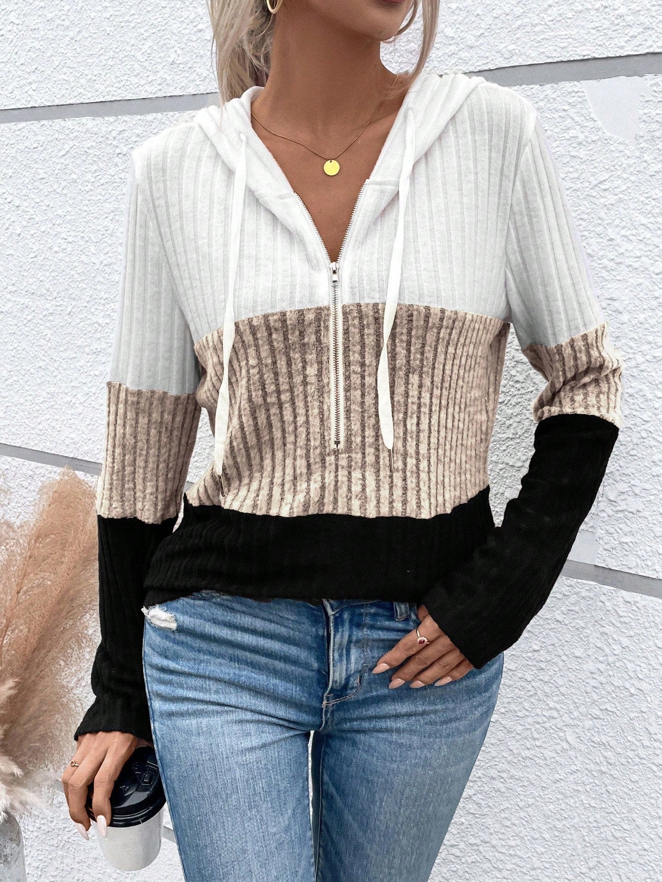 EMERY ROSE Ladies' Color Blocking Drawstring T-Shirt Graphic Tees Women Tops Fall Cloth For Women