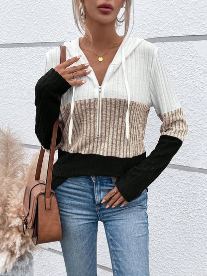 EMERY ROSE Ladies' Color Blocking Drawstring T-Shirt Graphic Tees Women Tops Fall Cloth For Women