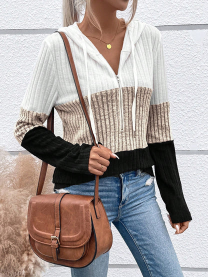 EMERY ROSE Ladies' Color Blocking Drawstring T-Shirt Graphic Tees Women Tops Fall Cloth For Women