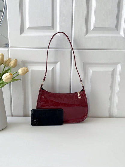 Solid Color Minimalist & Elegant Embossed Shoulder Bag