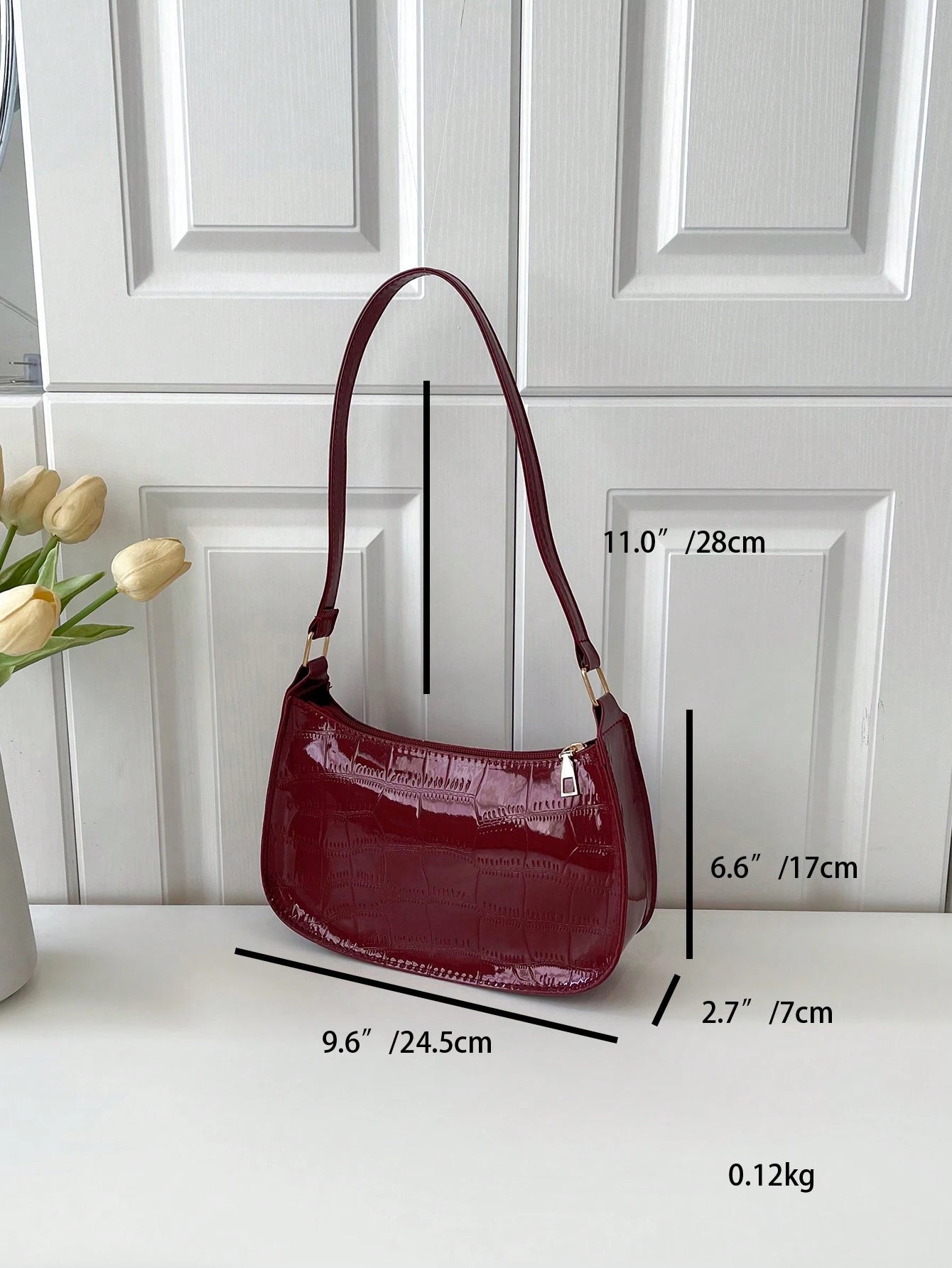 Solid Color Minimalist & Elegant Embossed Shoulder Bag