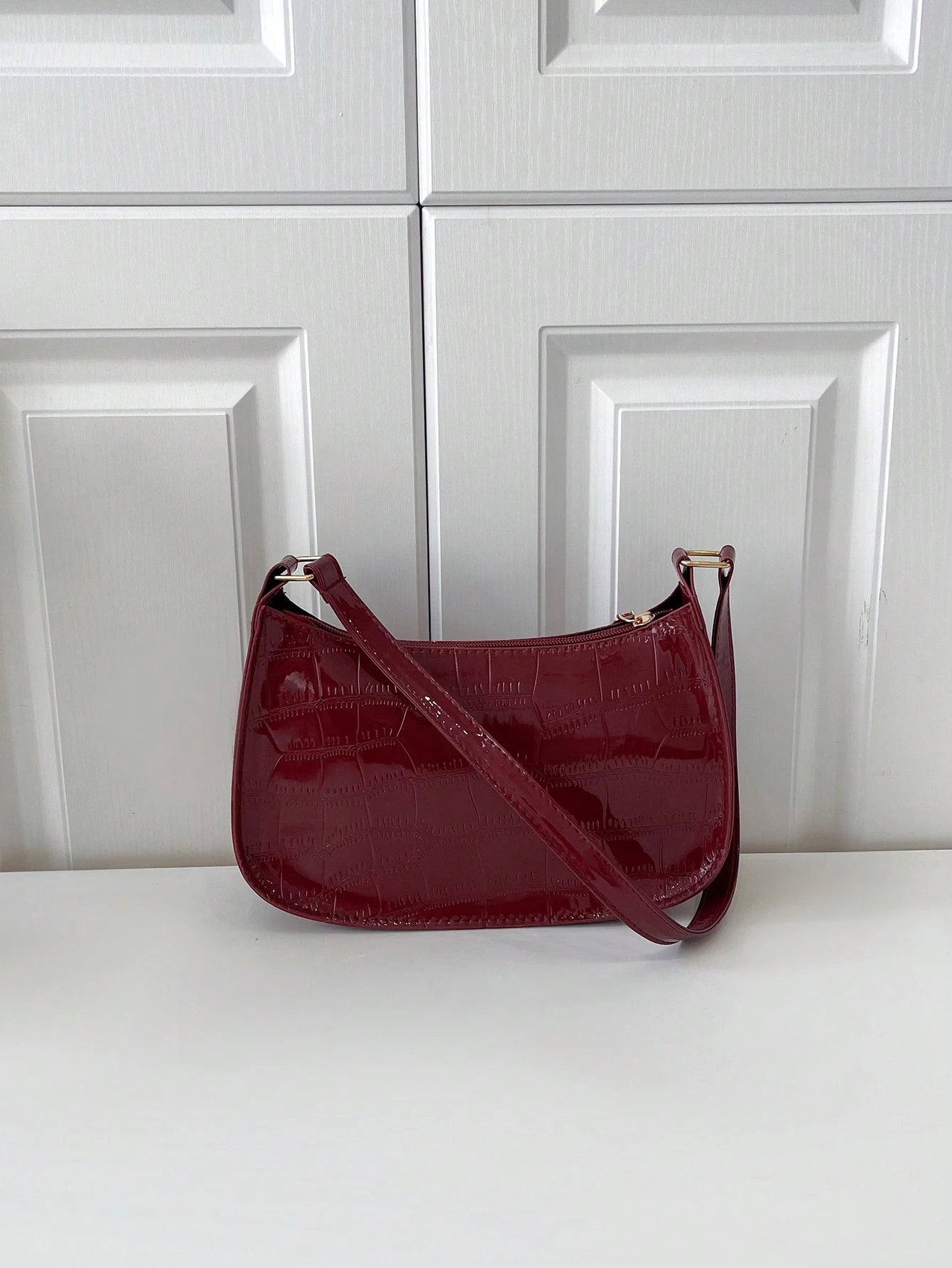 Solid Color Minimalist & Elegant Embossed Shoulder Bag