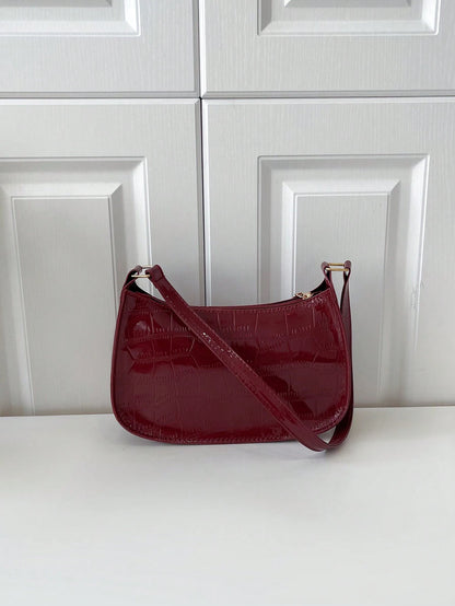 Solid Color Minimalist & Elegant Embossed Shoulder Bag