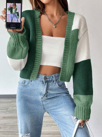 Flirla Colorblock Drop Shoulder Duster Cardigan,Long Sleeve Tops Fall Winter Cloth For Women