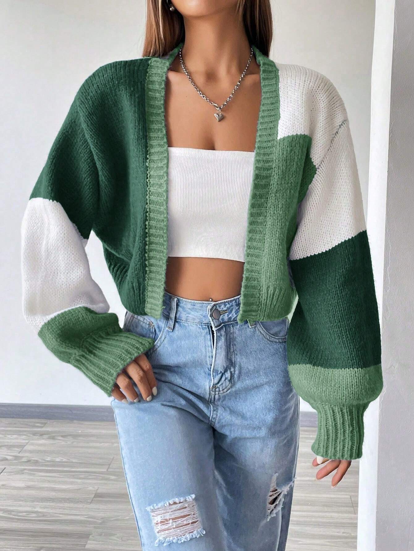 Flirla Colorblock Drop Shoulder Duster Cardigan,Long Sleeve Tops Fall Winter Cloth For Women