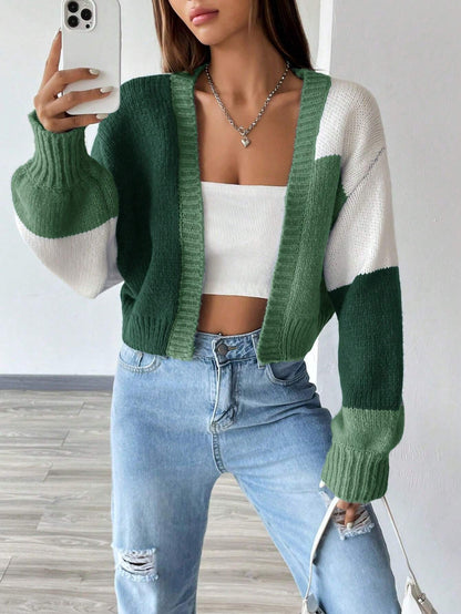 Flirla Colorblock Drop Shoulder Duster Cardigan,Long Sleeve Tops Fall Winter Cloth For Women