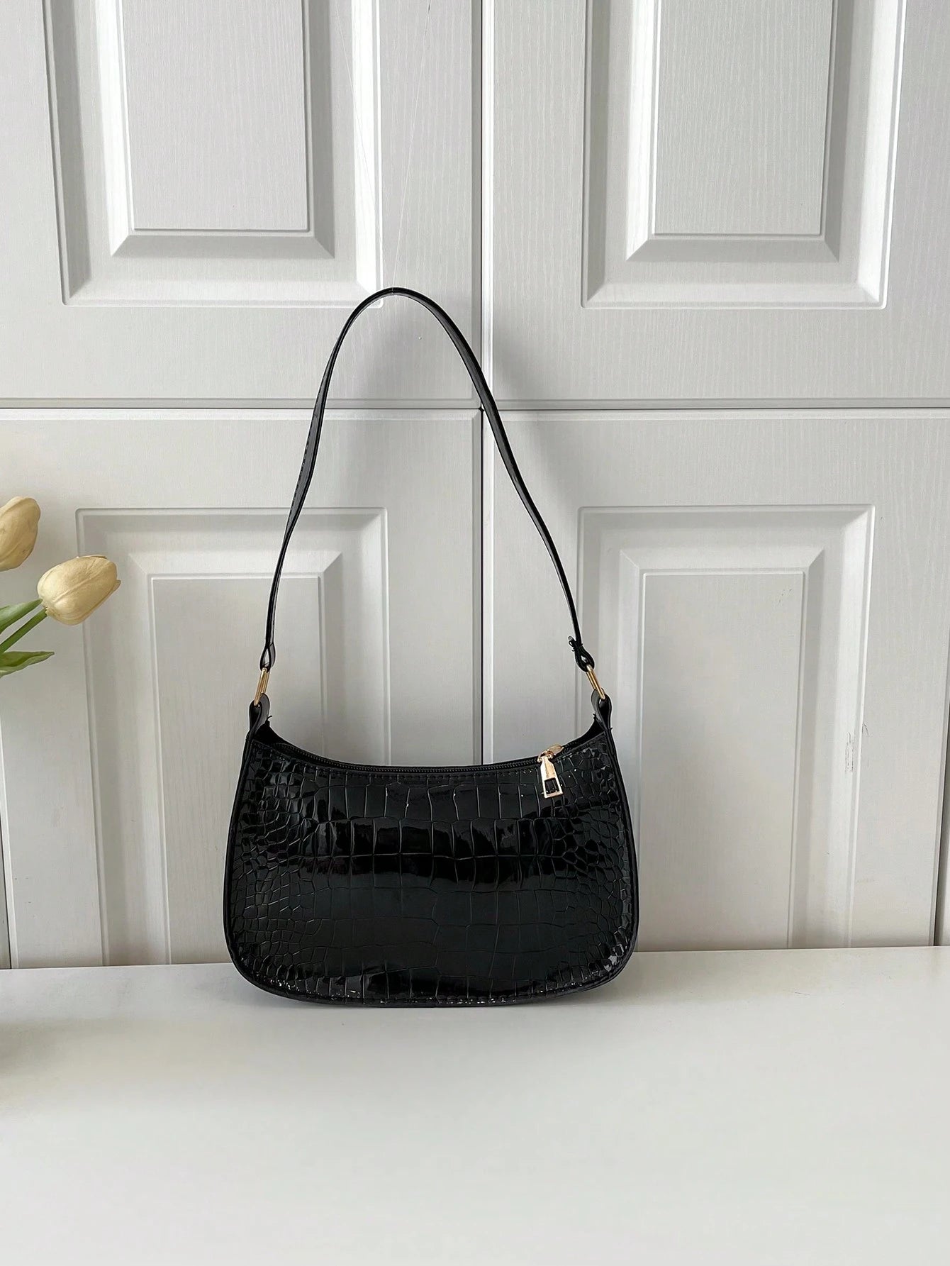 Solid Color Minimalist & Elegant Embossed Shoulder Bag