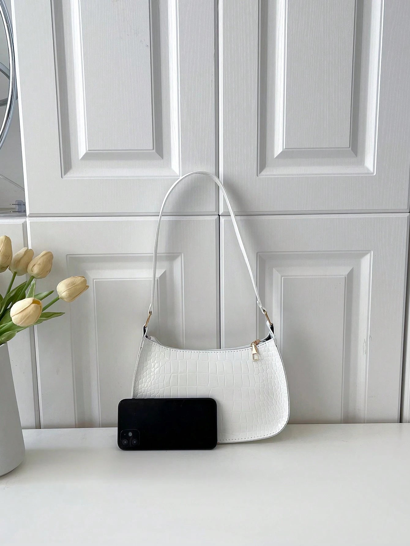 Solid Color Minimalist & Elegant Embossed Shoulder Bag