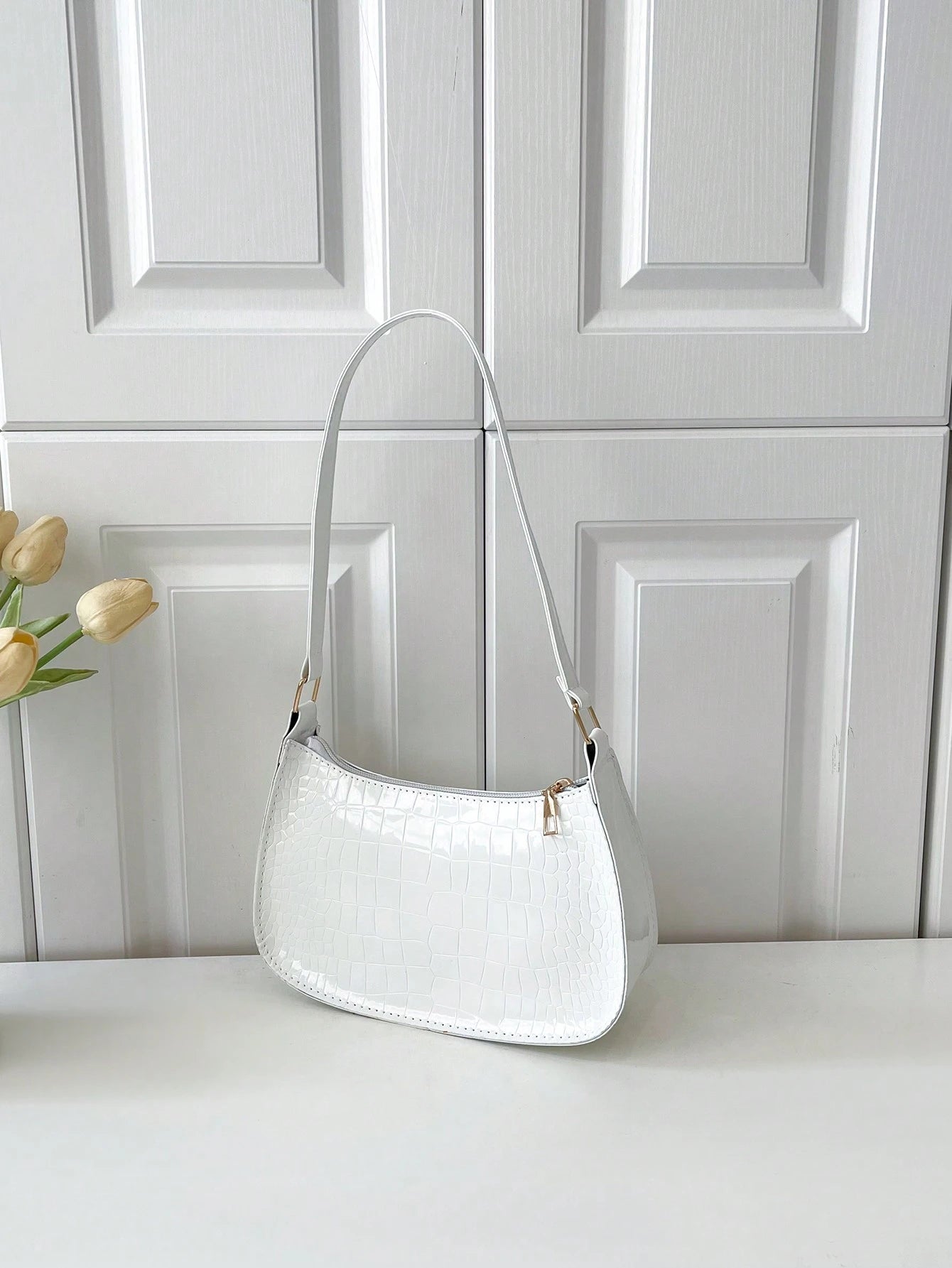 Solid Color Minimalist & Elegant Embossed Shoulder Bag