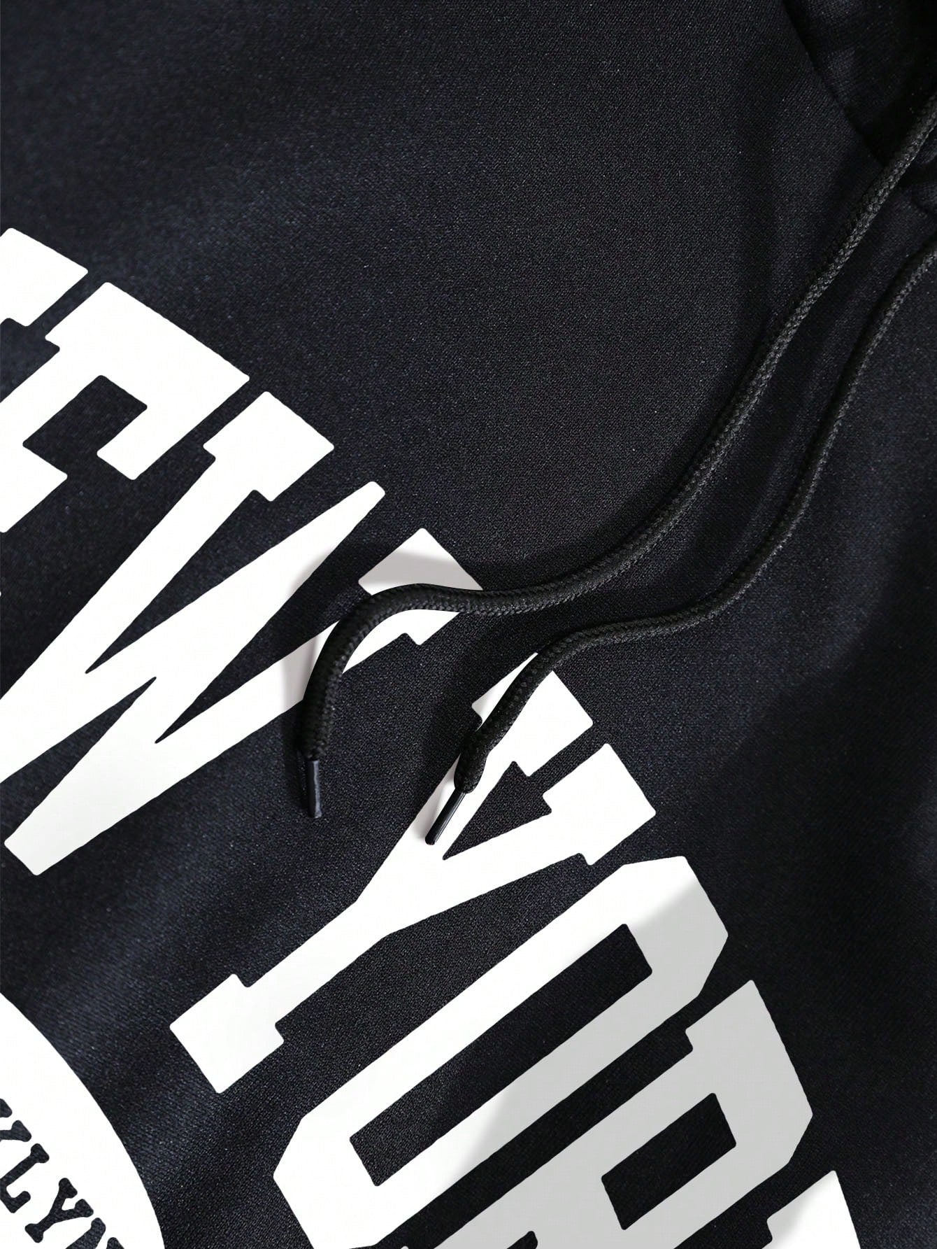 INAWLY Letter Graphic Kangaroo Pocket Drawstring Thermal Lined Hoodie,Long Sleeve Tops