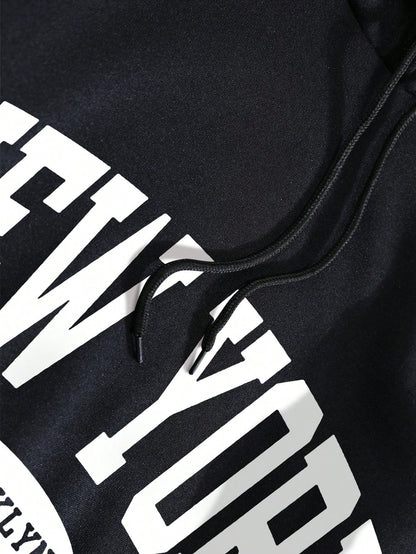 INAWLY Letter Graphic Kangaroo Pocket Drawstring Thermal Lined Hoodie,Long Sleeve Tops