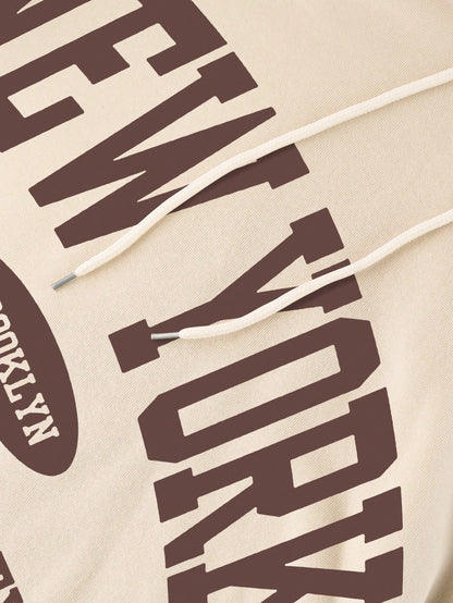 INAWLY Letter Graphic Kangaroo Pocket Drawstring Thermal Lined Hoodie,Long Sleeve Tops