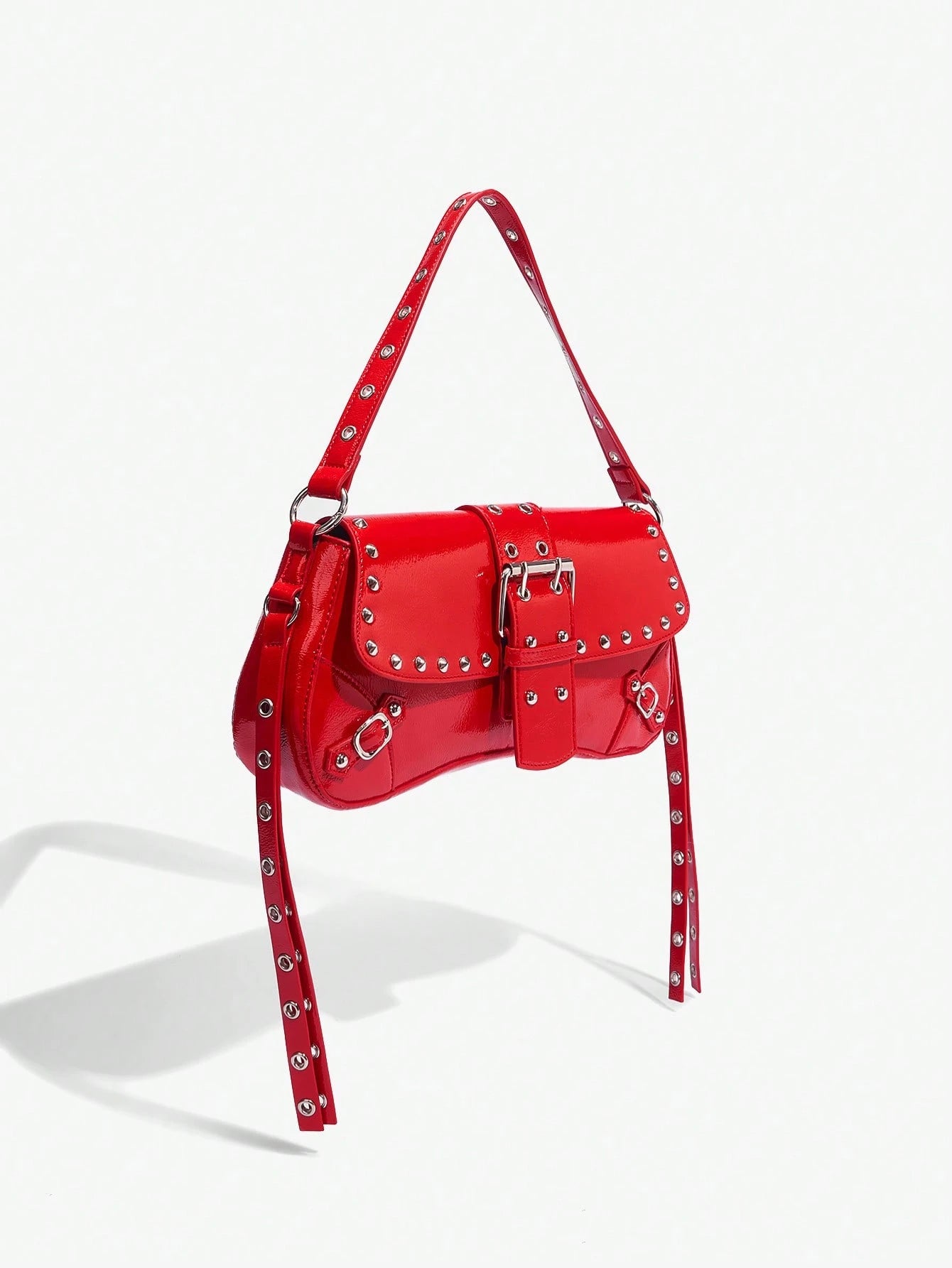 SHEIN X Lucía Bellido SHEIN SXY Fashionable Black Stud Shoulder Bag For Women, Versatile, Shopping Bag, Cool, Street Bag, Teenagers