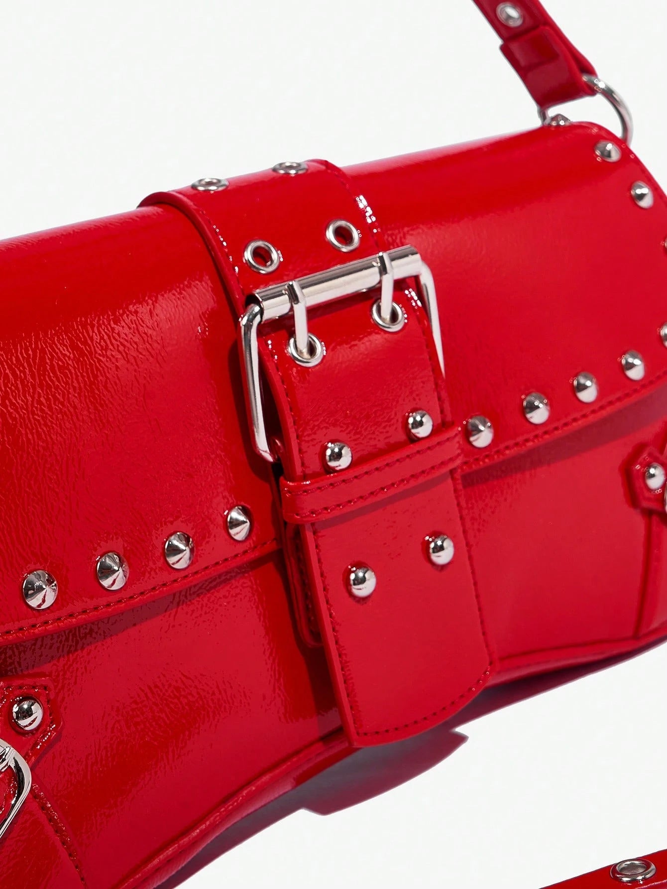 SHEIN X Lucía Bellido SHEIN SXY Fashionable Black Stud Shoulder Bag For Women, Versatile, Shopping Bag, Cool, Street Bag, Teenagers