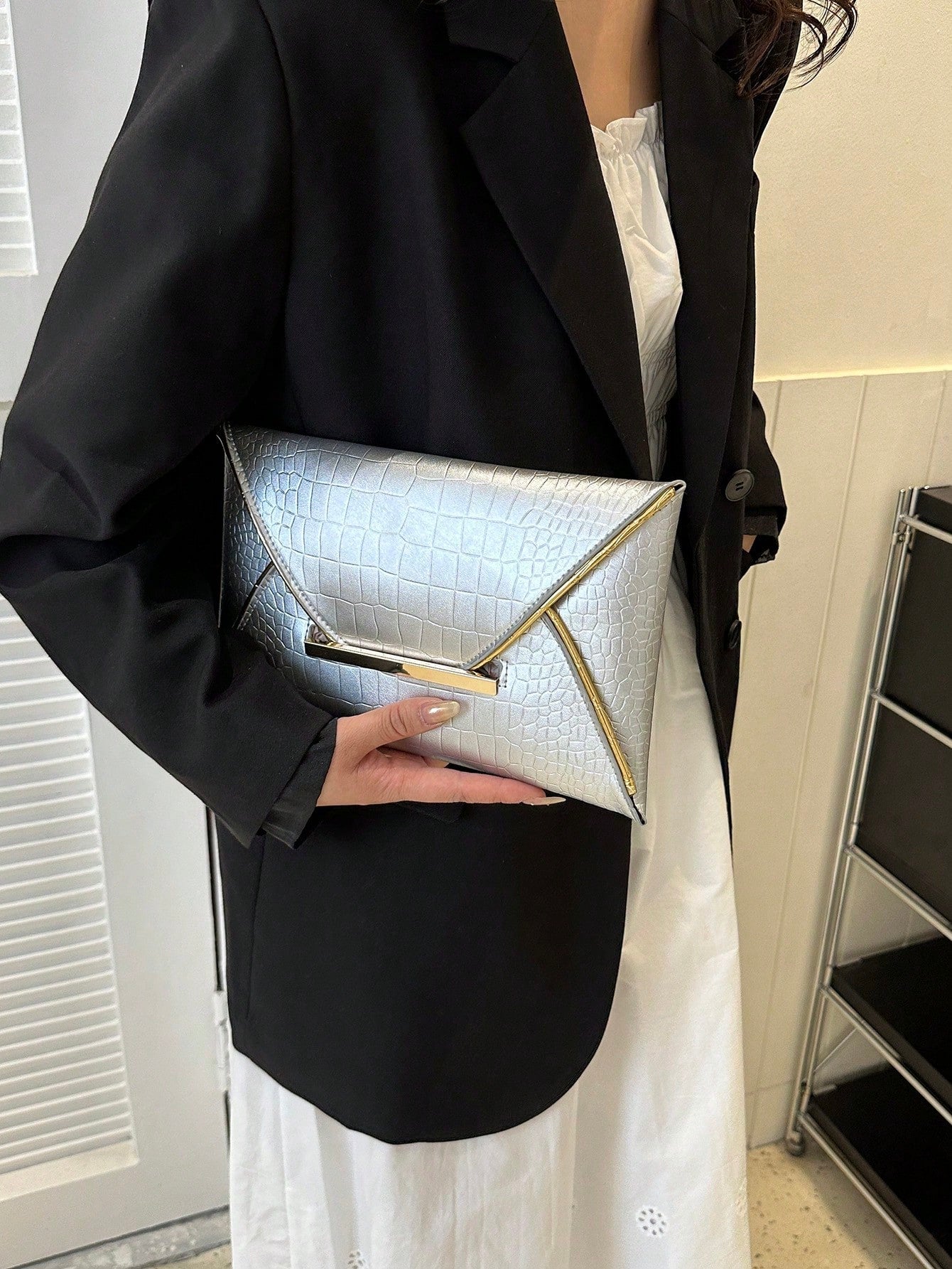 Crocodile Print, Snake Print, Solid Color, Minimalist, Fashionable, Casual PU Clutch, Envelope Bag, Fashionable Clutch Bags For Woman