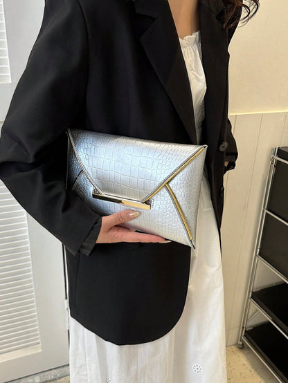 Crocodile Print, Snake Print, Solid Color, Minimalist, Fashionable, Casual PU Clutch, Envelope Bag, Fashionable Clutch Bags For Woman