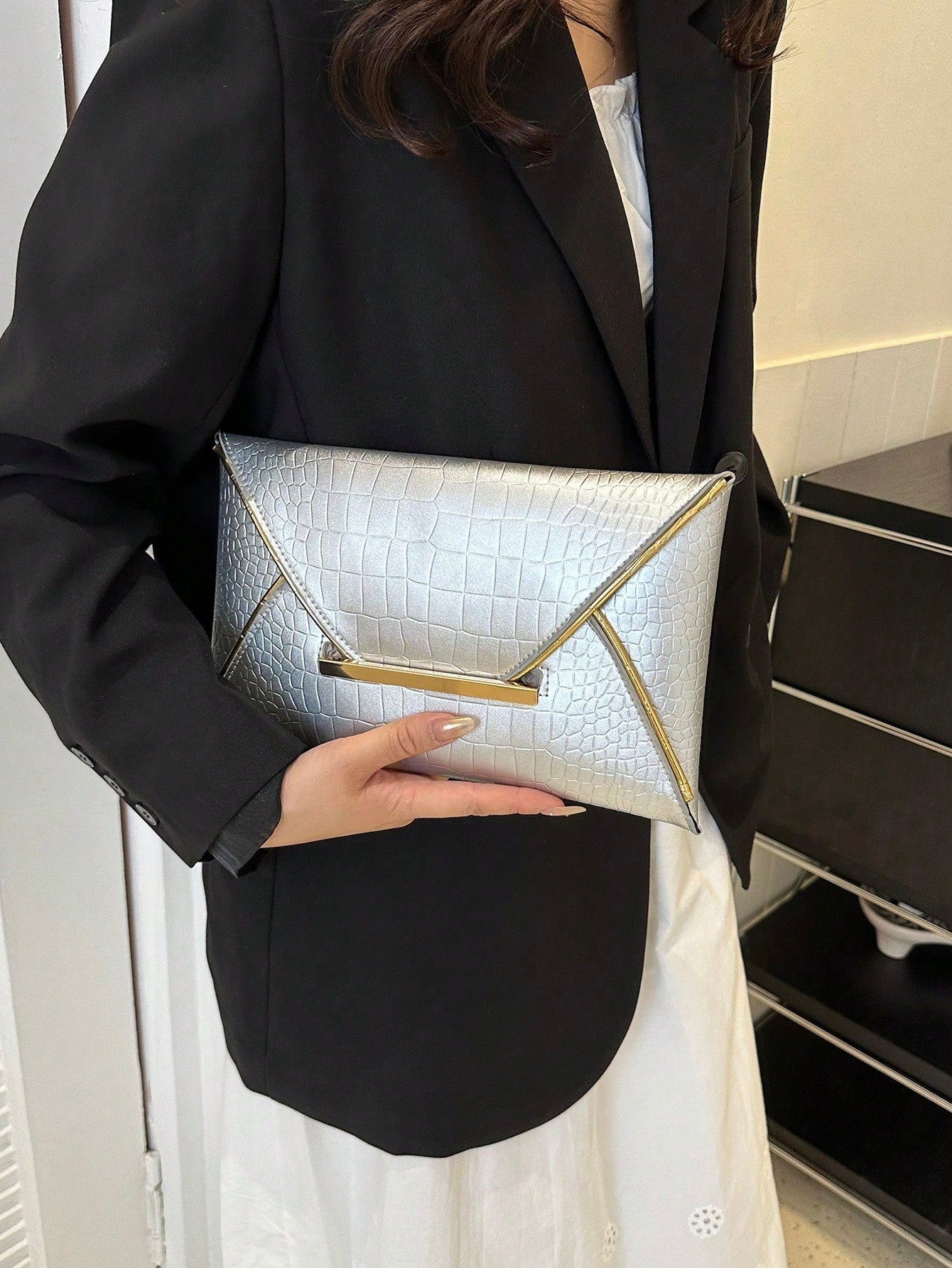 Crocodile Print, Snake Print, Solid Color, Minimalist, Fashionable, Casual PU Clutch, Envelope Bag, Fashionable Clutch Bags For Woman