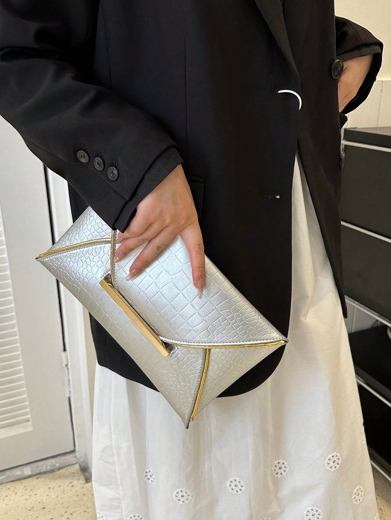 Crocodile Print, Snake Print, Solid Color, Minimalist, Fashionable, Casual PU Clutch, Envelope Bag, Fashionable Clutch Bags For Woman