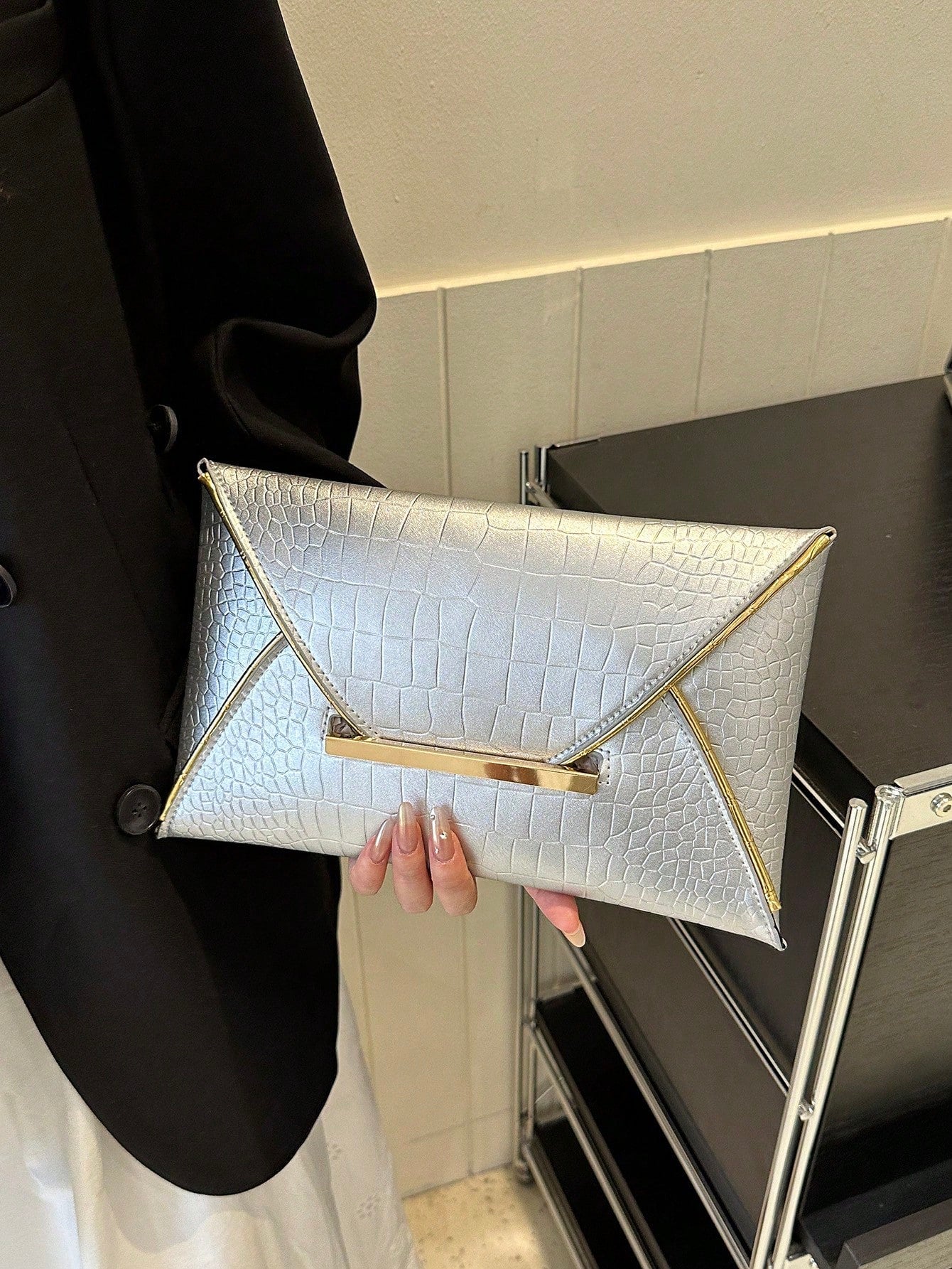 Crocodile Print, Snake Print, Solid Color, Minimalist, Fashionable, Casual PU Clutch, Envelope Bag, Fashionable Clutch Bags For Woman