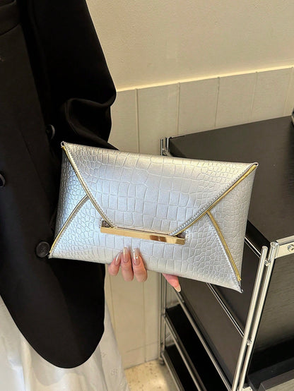 Crocodile Print, Snake Print, Solid Color, Minimalist, Fashionable, Casual PU Clutch, Envelope Bag, Fashionable Clutch Bags For Woman