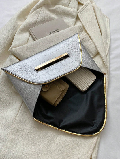 Crocodile Print, Snake Print, Solid Color, Minimalist, Fashionable, Casual PU Clutch, Envelope Bag, Fashionable Clutch Bags For Woman