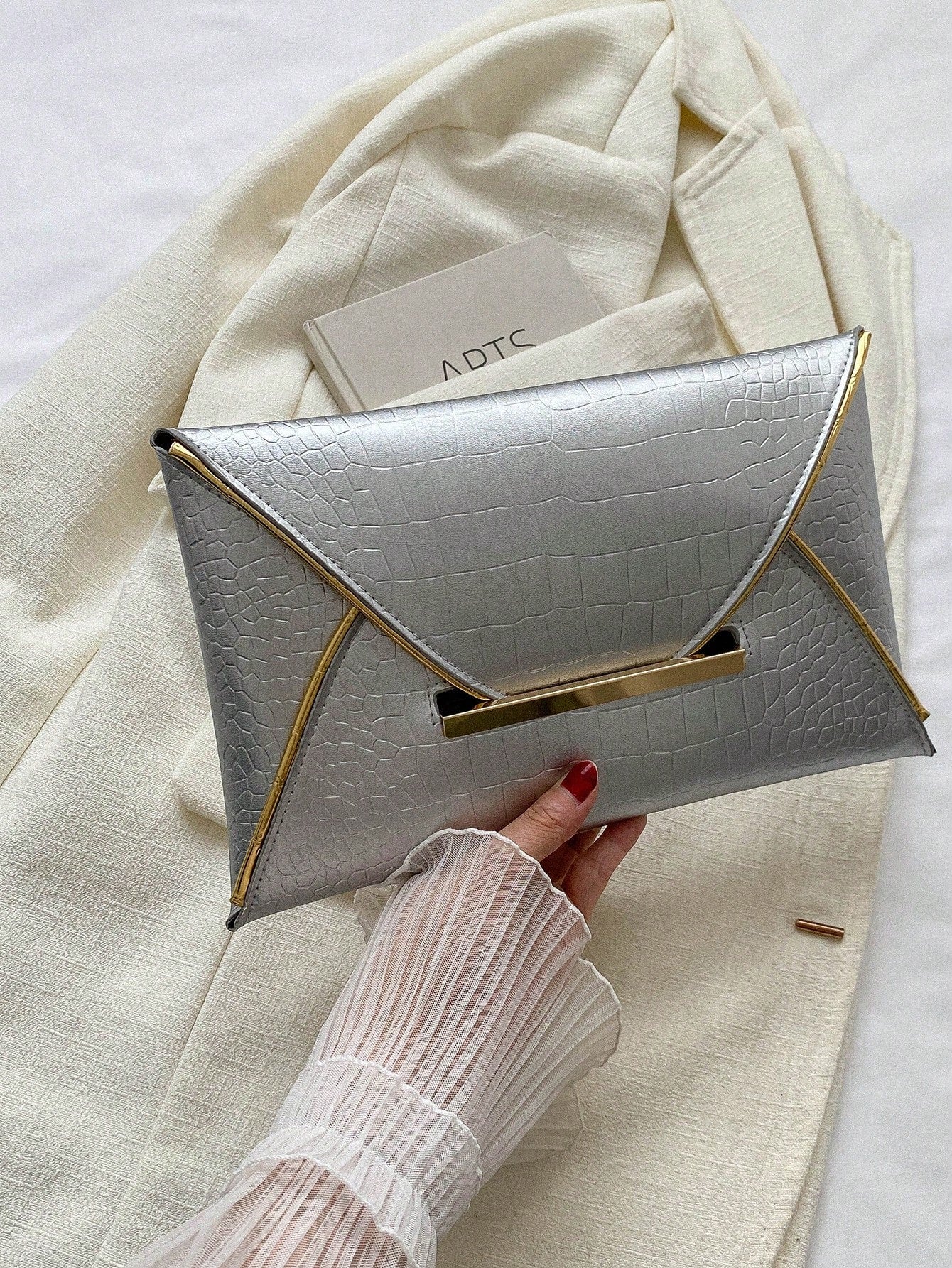 Crocodile Print, Snake Print, Solid Color, Minimalist, Fashionable, Casual PU Clutch, Envelope Bag, Fashionable Clutch Bags For Woman