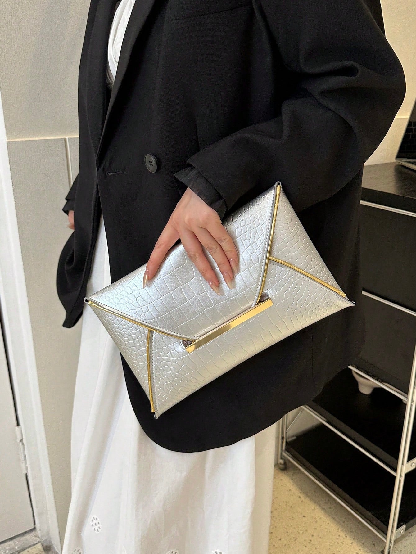 Crocodile Print, Snake Print, Solid Color, Minimalist, Fashionable, Casual PU Clutch, Envelope Bag, Fashionable Clutch Bags For Woman