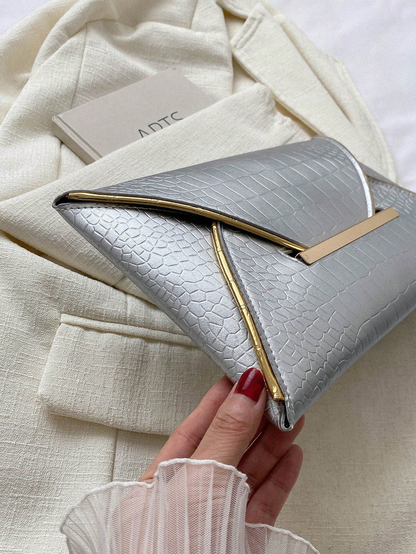 Crocodile Print, Snake Print, Solid Color, Minimalist, Fashionable, Casual PU Clutch, Envelope Bag, Fashionable Clutch Bags For Woman