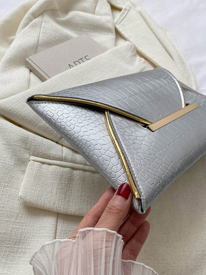 Crocodile Print, Snake Print, Solid Color, Minimalist, Fashionable, Casual PU Clutch, Envelope Bag, Fashionable Clutch Bags For Woman