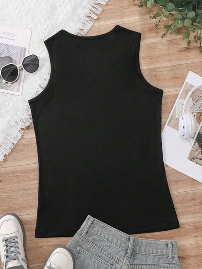 INAWLY Women's Metallic Button Decorated Tank Top For Summer