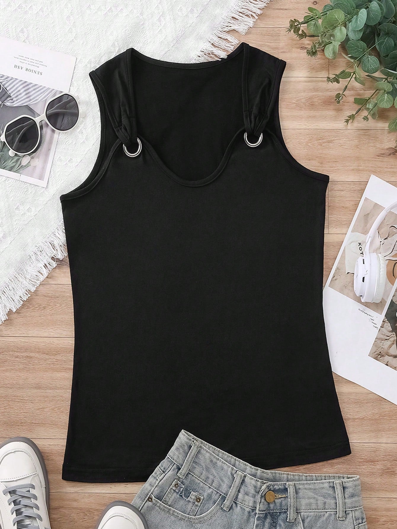 INAWLY Women's Metallic Button Decorated Tank Top For Summer