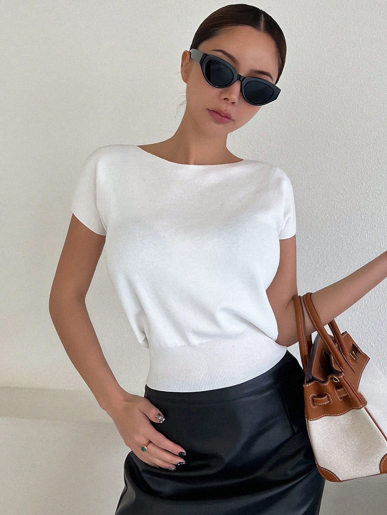 Livesso Solid Color Slim Fit Short Sleeve Knitted Top For Women Summer,Teacher Outfits