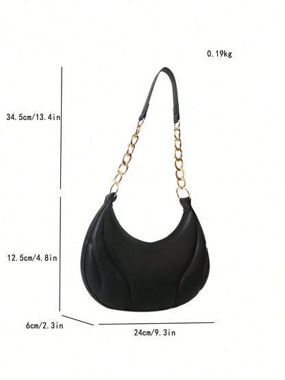 Hot Search Mini Crescent Handbag, 1 Piece, Solid Acrylic Chain Decoration, PU, Portable, Elegant Zipper Shoulder Bag Handbag Suitable For Girls To Travel And Daily Use